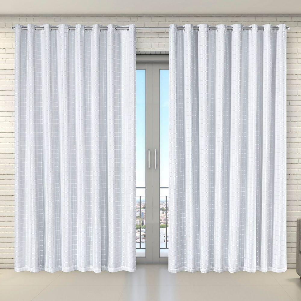 Cortina Tecido Blecaute Com Voil Xadrez 5,60m X 2,70m 100% Poliéster - Branco - 2