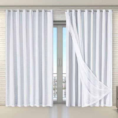 Cortina Tecido Blecaute Com Voil Xadrez 5,60m X 2,70m 100% Poliéster - Branco