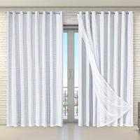 Cortina Tecido Blecaute Com Voil Xadrez 5,60m X 2,70m 100% Poliéster - Branco - 1