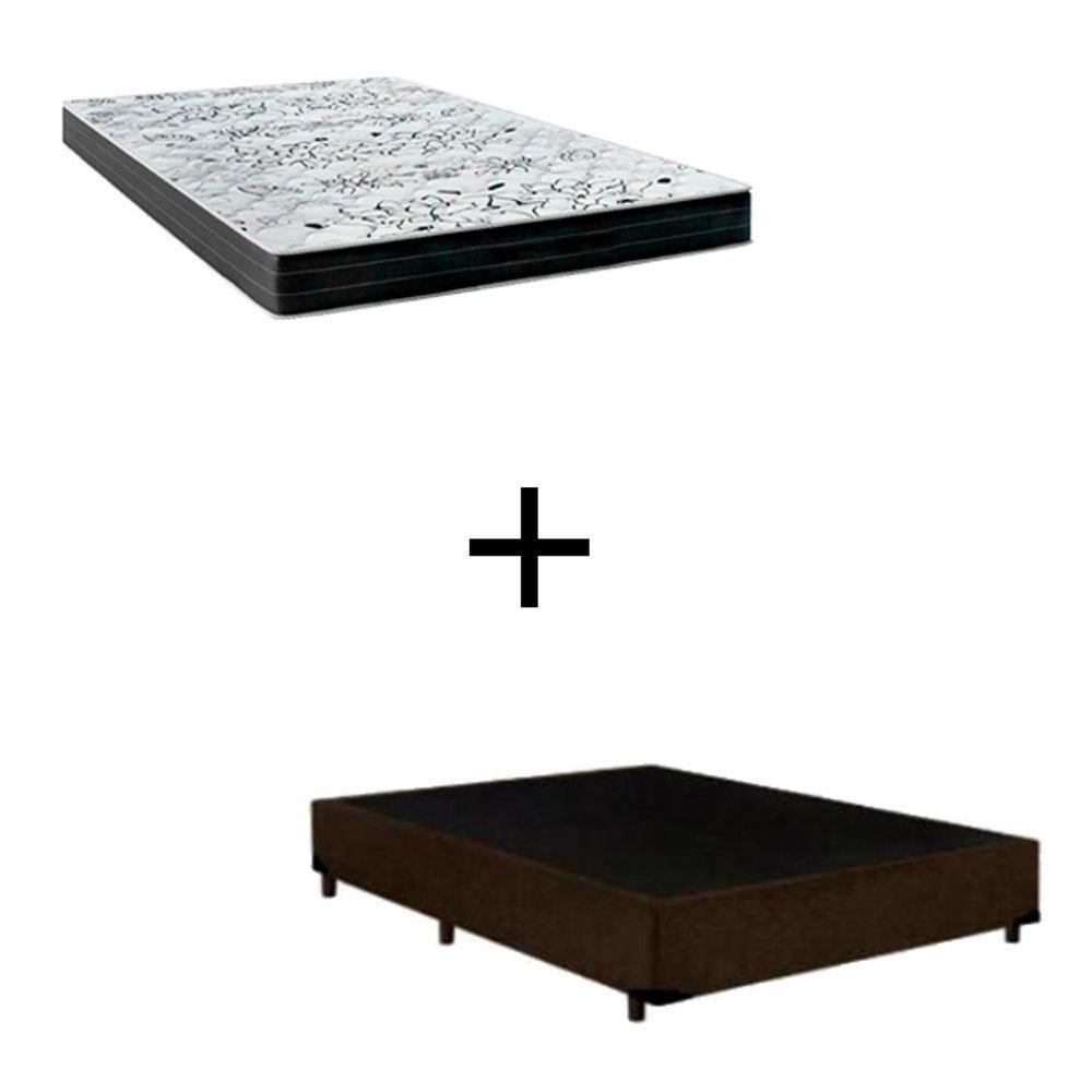 Cama Box Casal - Tecido Sintético Marrom Com Colchão Extra Firme D28 - Suporta 80kg - 1