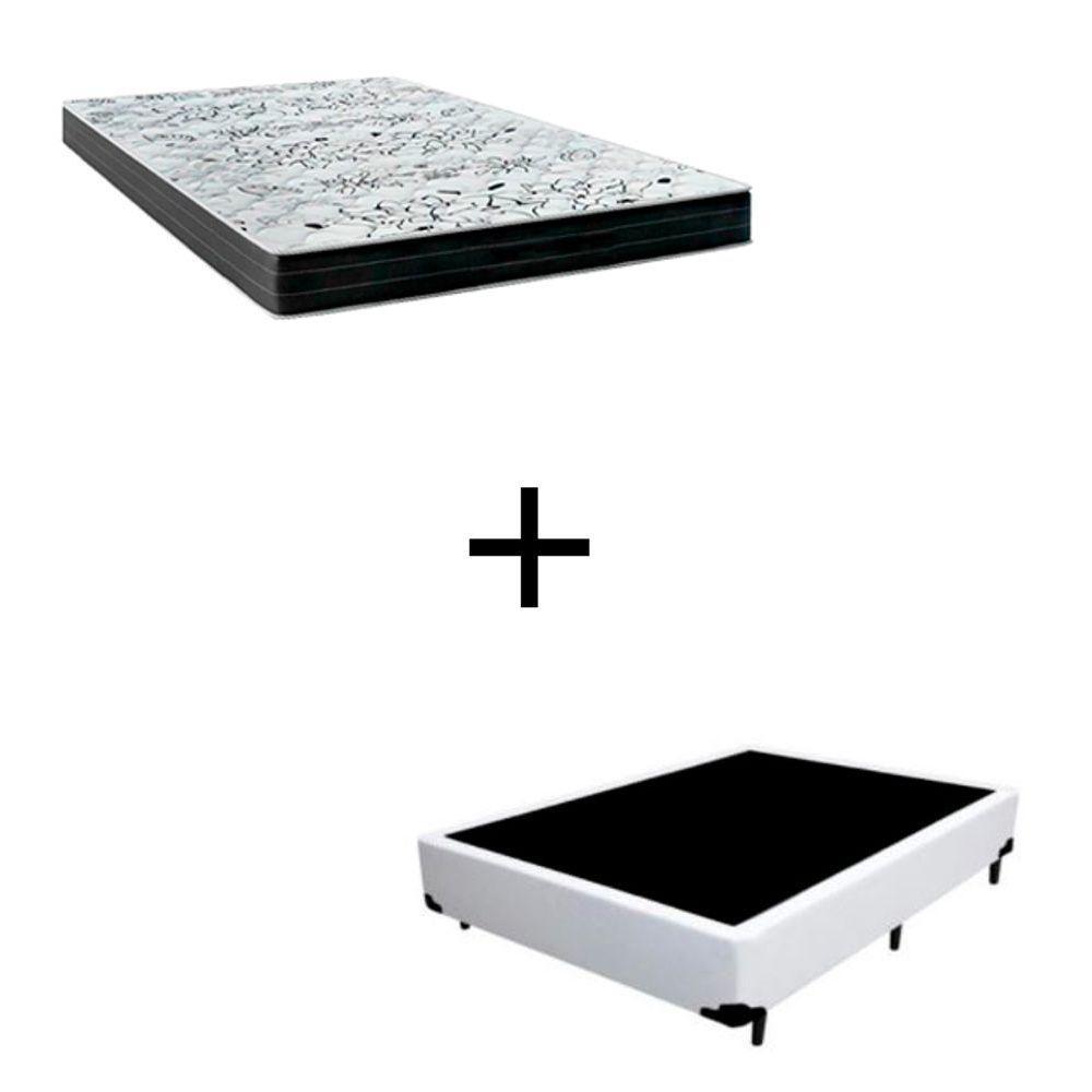 Cama Box Casal - Tecido Sintético Branco Com Colchão Extra Firme D28 - Suporta 80kg - 1