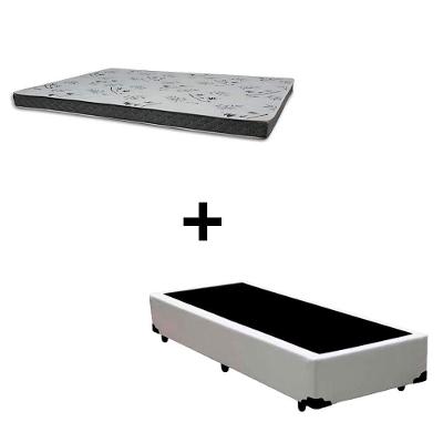 Cama Box Solteiro 88 Tecido Sintético Branco Com Colchão Miller - 100% Espuma - D33 Cinza 54x88x188