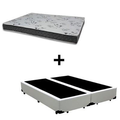 Cama Box King 193 Tecido Sintético Branco Com Colchão Miller - 100% Espuma - D33 Cinza 54x193x203