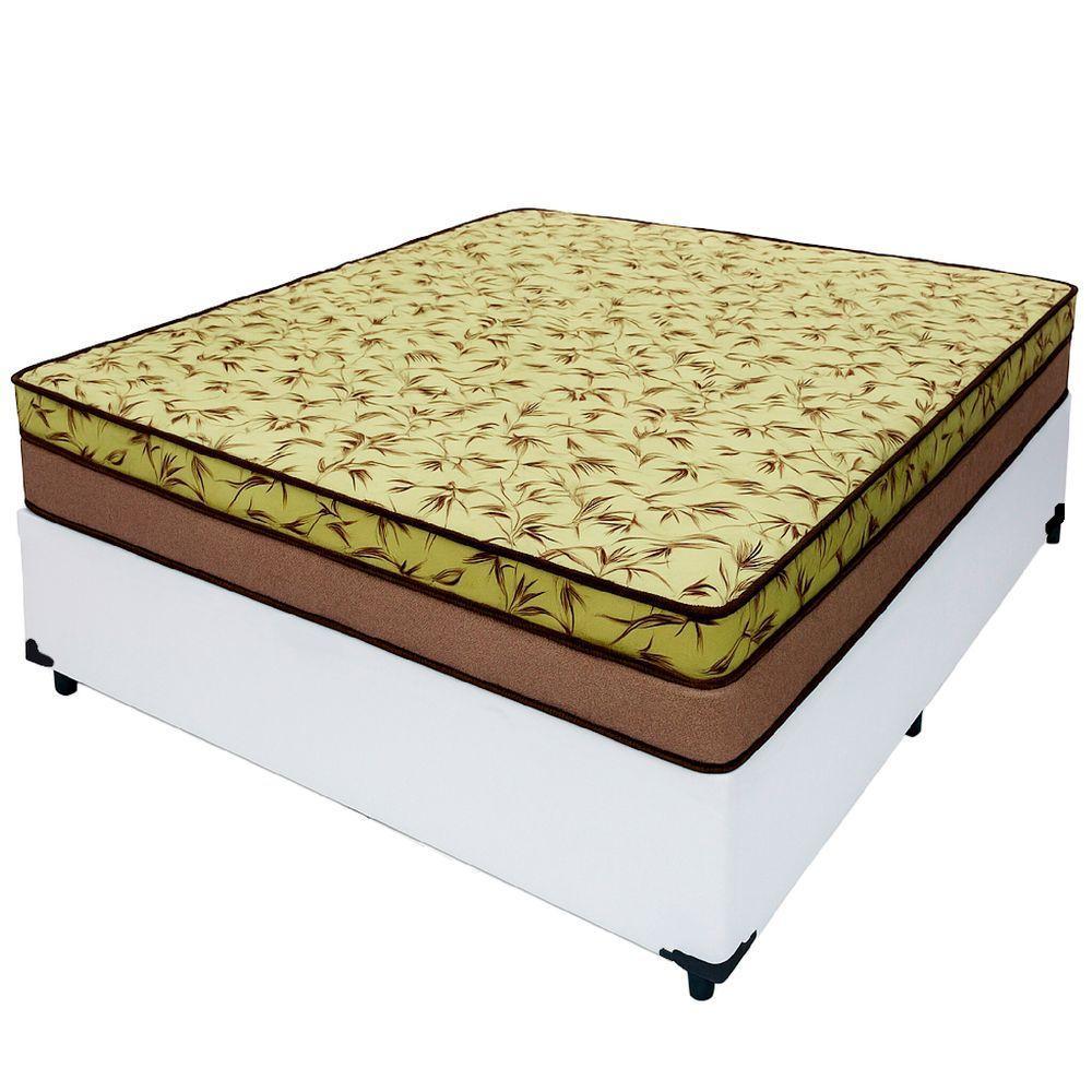 Cama Box Casal 138 Tecido Sintético Branco Com Colchão Espuma D33 Tokio Bege - Bello Box - 65x138x188 - 1