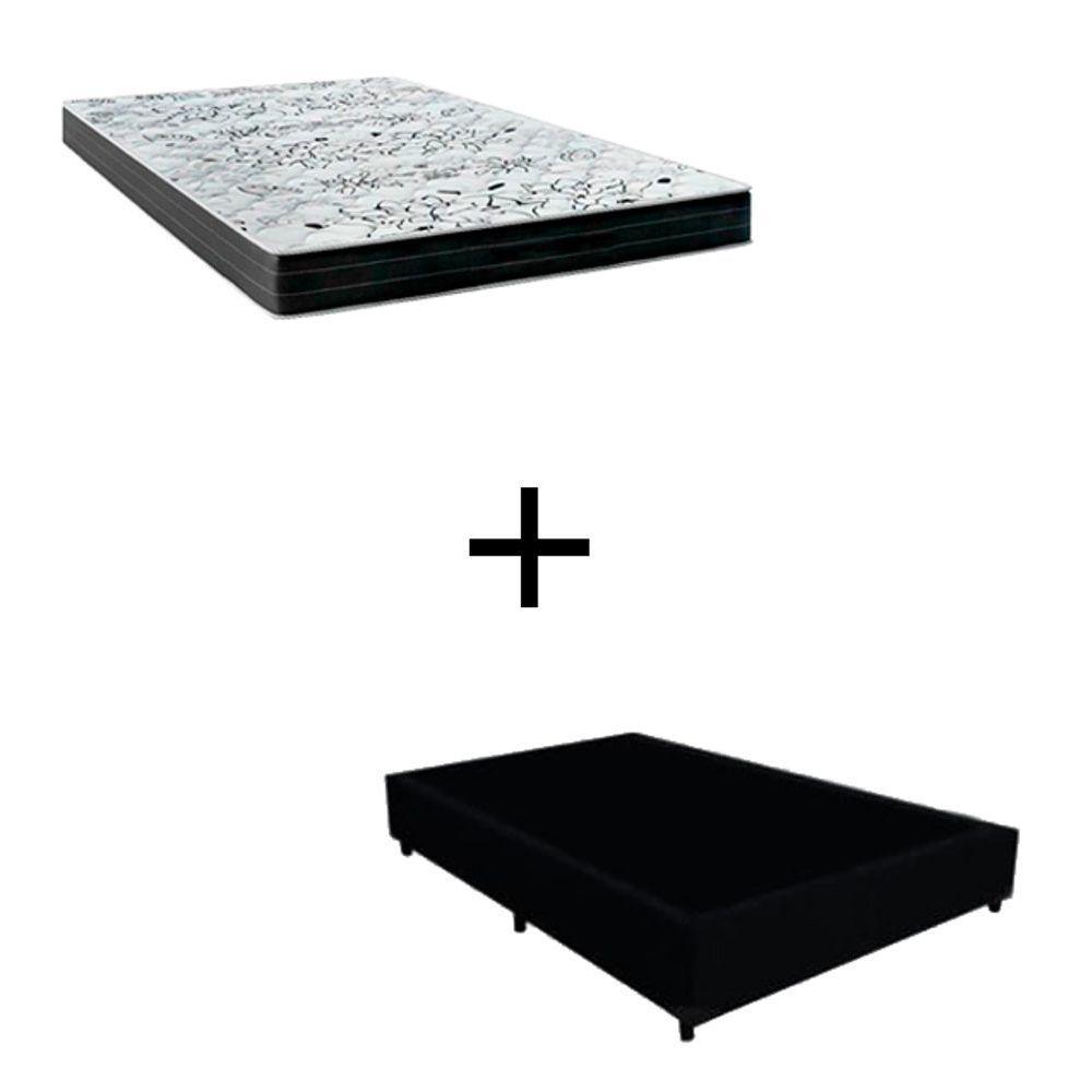 Cama Box Casal - Tecido Sintético Preto Com Colchão Extra Firme D28 - Suporta 80kg - 1