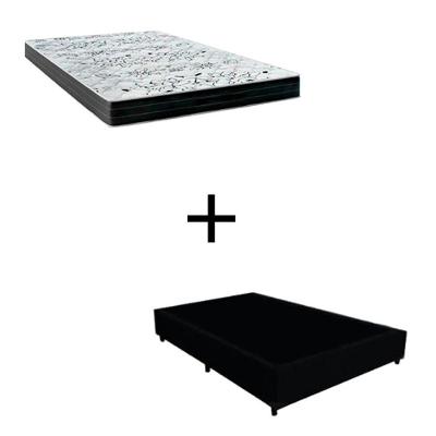 Cama Box Casal - Tecido Sintético Preto Com Colchão Extra Firme D28 - Suporta 80kg