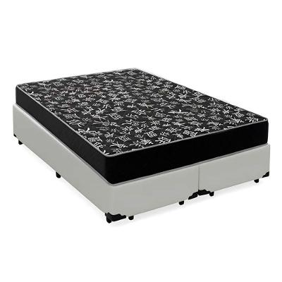 Cama Box Queen 158 Tecido Sintético Branco Com Colchão Espuma D20 - Tampo Preto 12cm