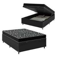 Cama Box Baú Casal 138 Sintético Preto Com Colchão De Espuma D20 - Tampo Preto 12cm - 1