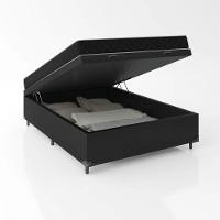 Cama Box Baú Casal 138 Sintético Preto Com Colchão De Espuma D20 - Tampo Preto 12cm - 2