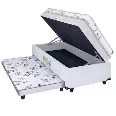 Cama Box Baú Solteiro Conjugado Espuma Com Cama Auxiliar Bicama 3 Em 1 - Matelassê Branco