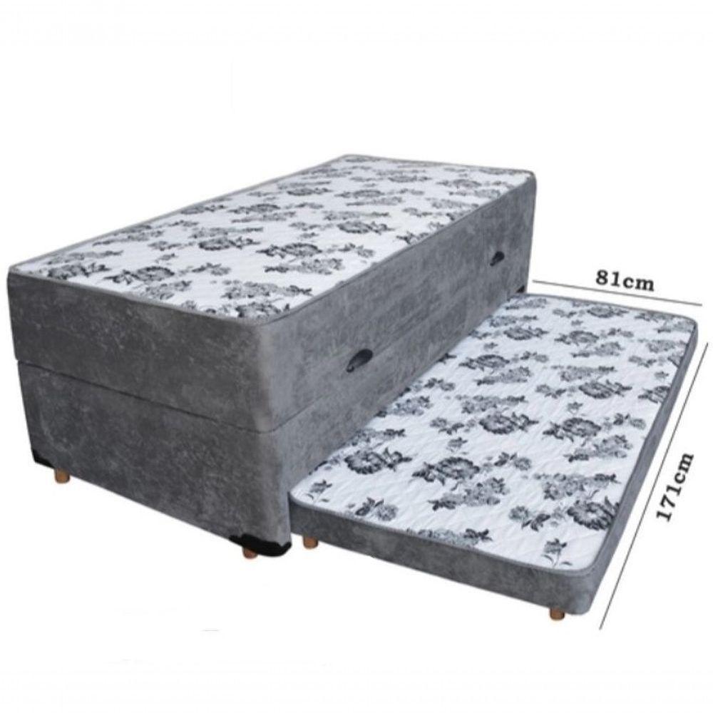 Cama Box Baú Solteiro Conjugado De Mola Com Cama Auxiliar Bicama 3 Em 1 Suede Cinza - 2