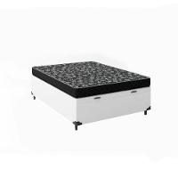 Cama Box Baú Casal 138 Sintético Branco Com Colchão De Espuma D20 - Tampo Preto 12cm