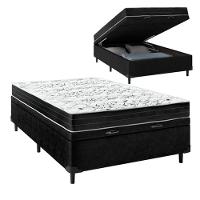 Cama Box Baú Casal Sintético Preto Colchão De Espuma Semi Ortopédica Extra Firme 80kg - 1