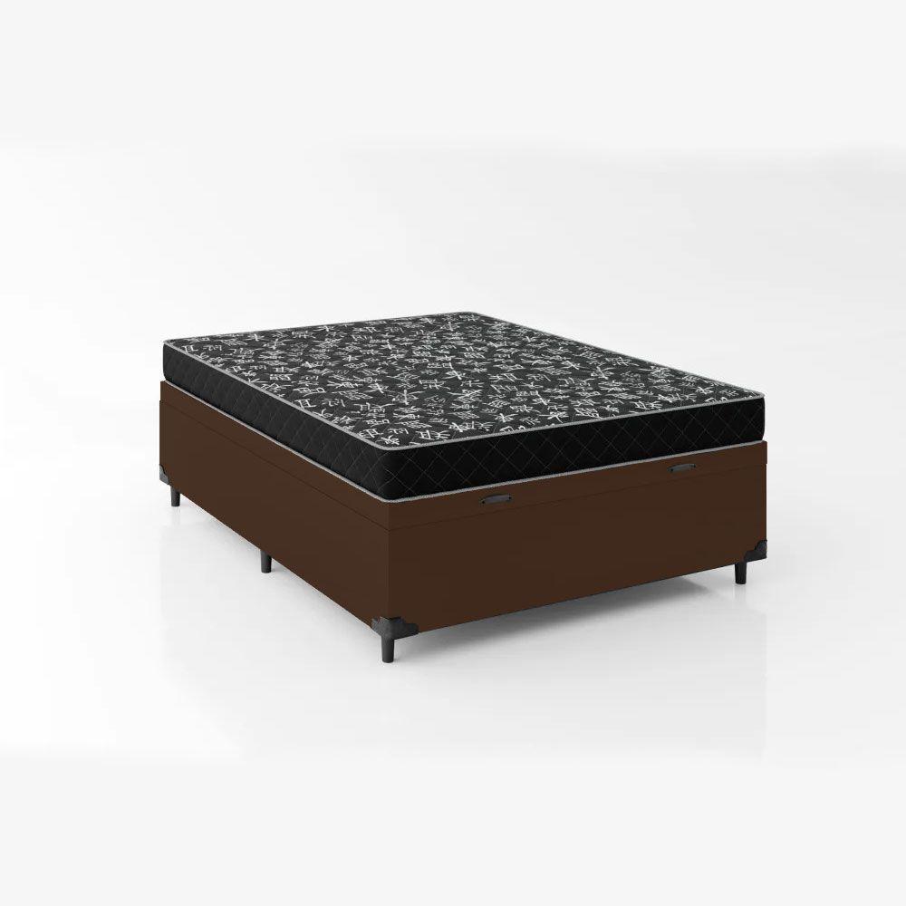 Cama Box Baú Casal 138 Sintético Marrom Com Colchão De Espuma D20 - Tampo Preto 12cm - 4