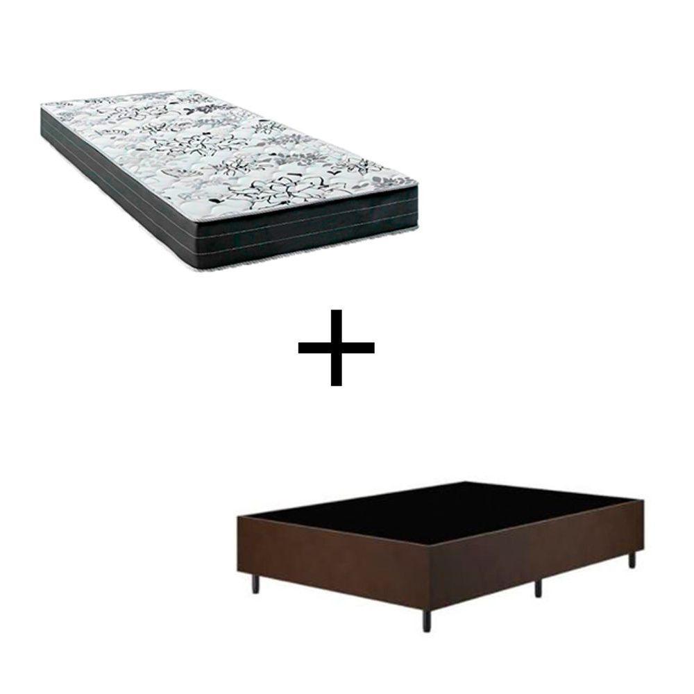 Cama Box Solteiro - Tecido Sintético Marrom Com Colchão Extra Firme D28 - Suporta 80kg - 1