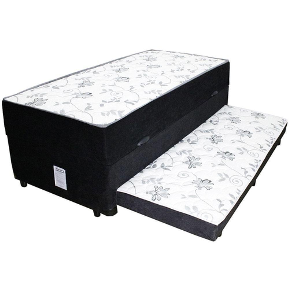 Cama Box Baú Solteiro Conjugado De Mola Com Cama Auxiliar Bicama 3 Em 1 Suede Preto - 3