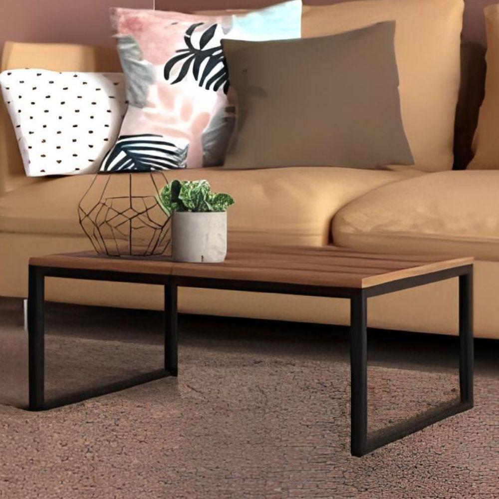 Mesa Centro Sala Pés De Ferro Tampo Mdf 60x40 Amadeirado - 1