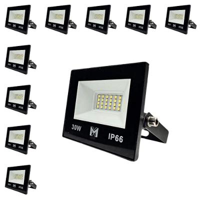 Kit 10 Refletor Led 30w Smd Bivolt 6500k Fachada Pavilhão Ip66 Mx-0316