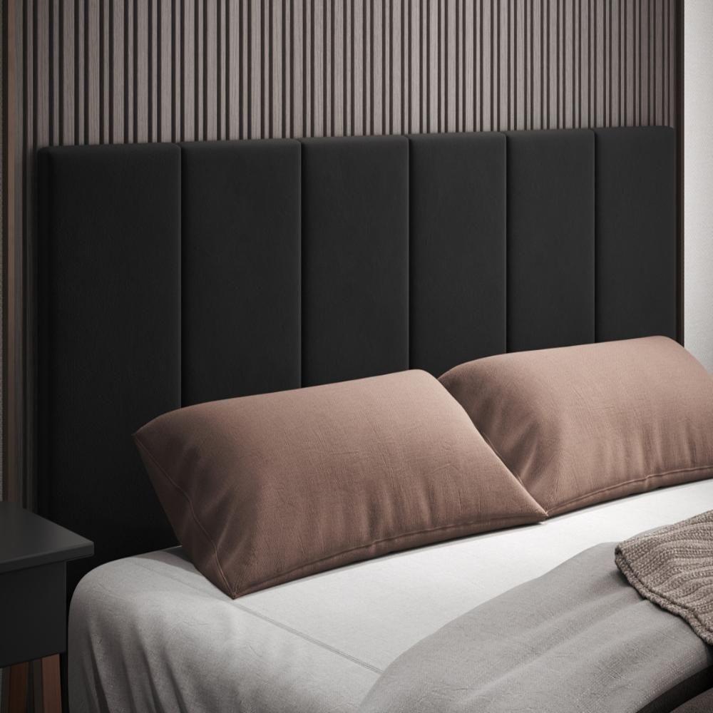 Cabeceira King Laura 1.95 Almofadada Sued Preto - 2