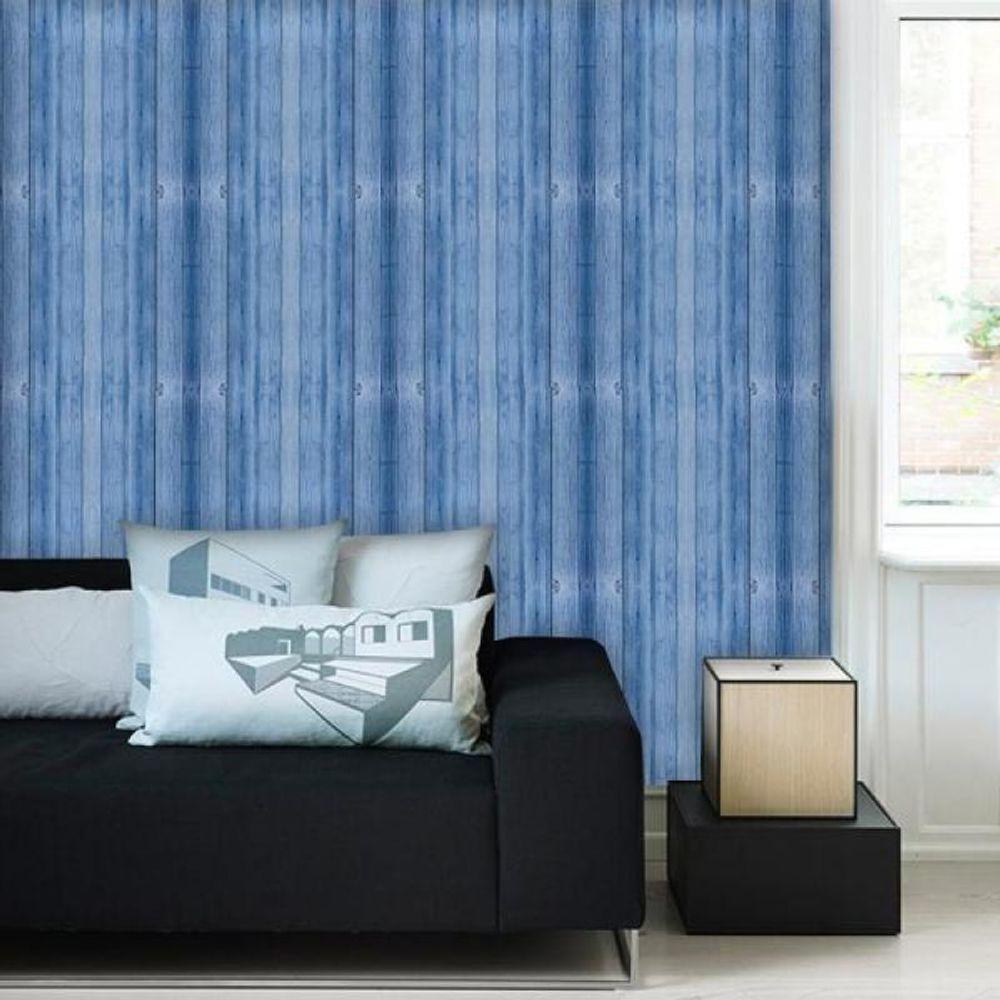 Papel De Parede Madeira Azul - 2