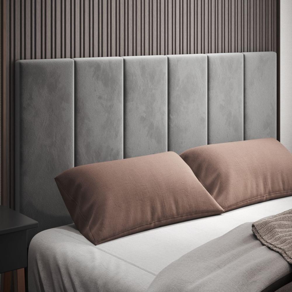 Cabeceira King Laura 1.95 Almofadada Sued Cinza - 2