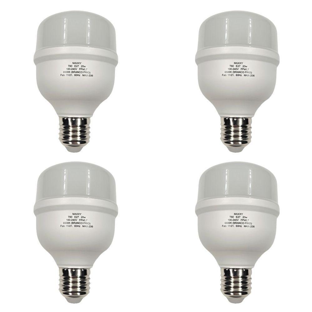 Kit Com 4 Lâmpadas Bulbo Led 20w 6500k Max-0206 - 1