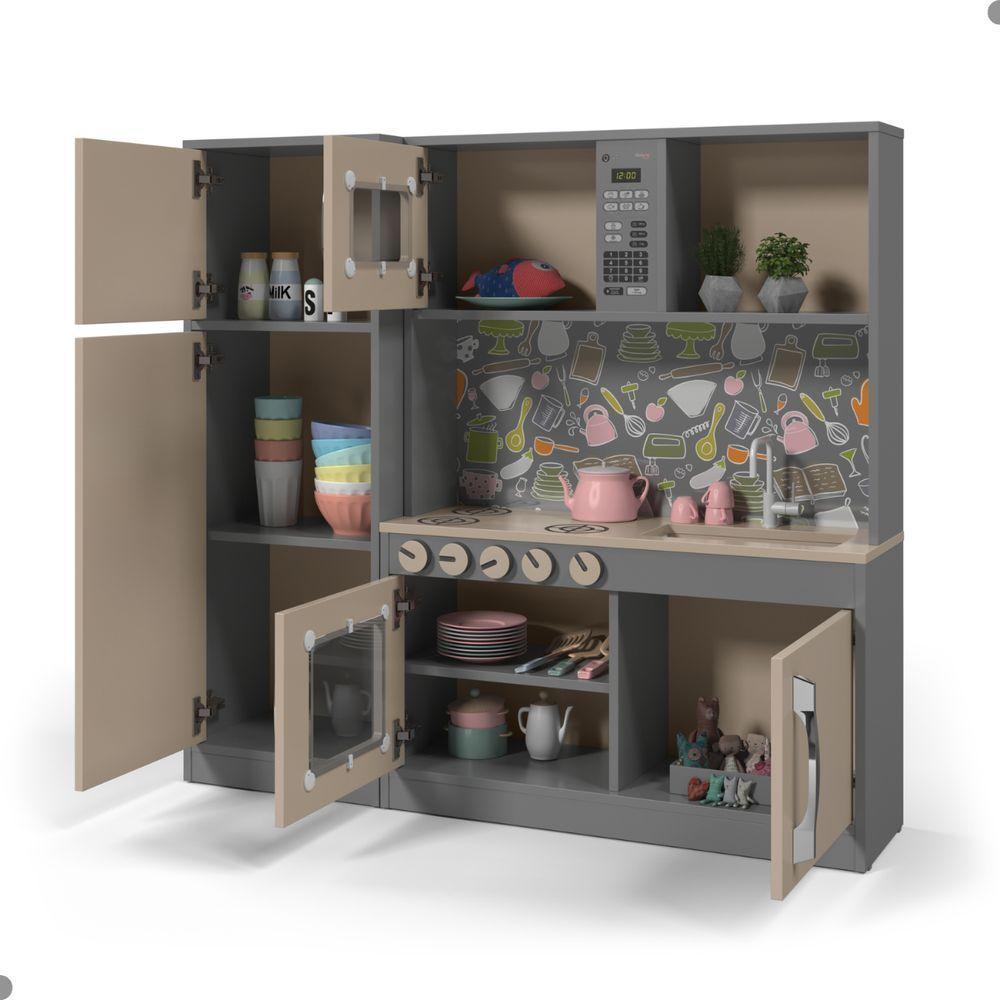 Cozinha Infantil Com Refrigerador Diana Em Mdf Cinza Connect - 3
