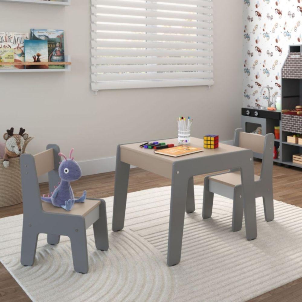 Conjunto De Mesa Infantil Com 2 Cadeiras Diana Cinza Connect - 1