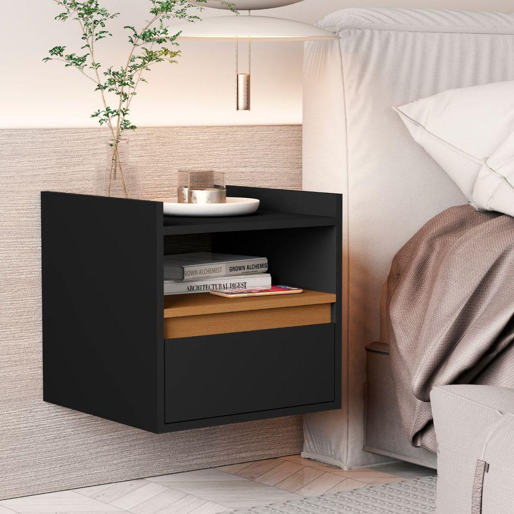 Mesa Cabeceira Suspensa Minerva Preto Nature - 1