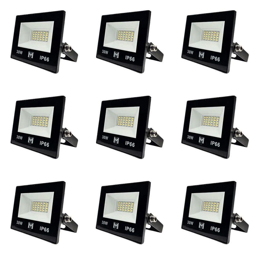 Kit 9 Refletor Led 30w Smd Bivolt 6500k Fachada Pavilhão Ip66 Mx-0316 - 1
