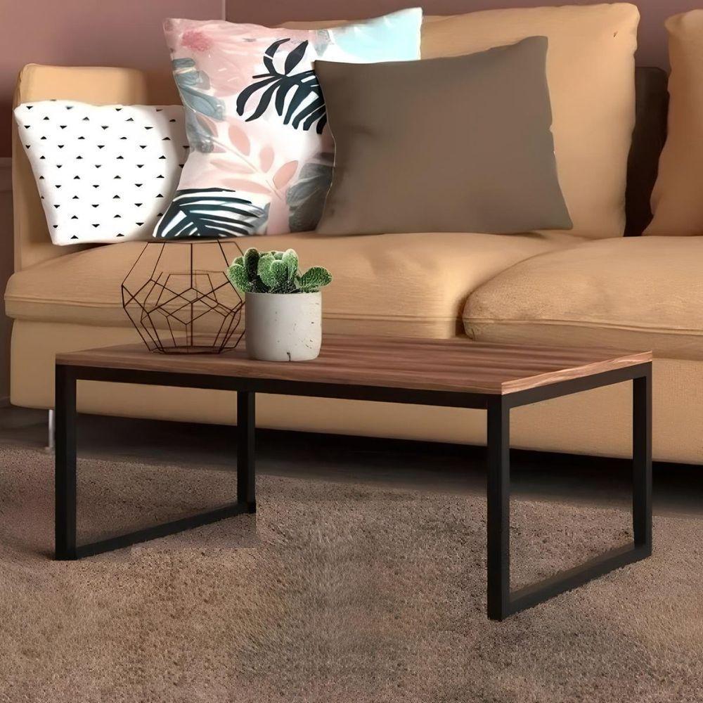 Mesa Centro Sala Pés De Ferro Tampo Mdf 80x40 Amadeirado - 1