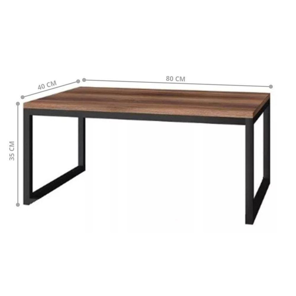 Mesa Centro Sala Pés De Ferro Tampo Mdf 80x40 Amadeirado - 3