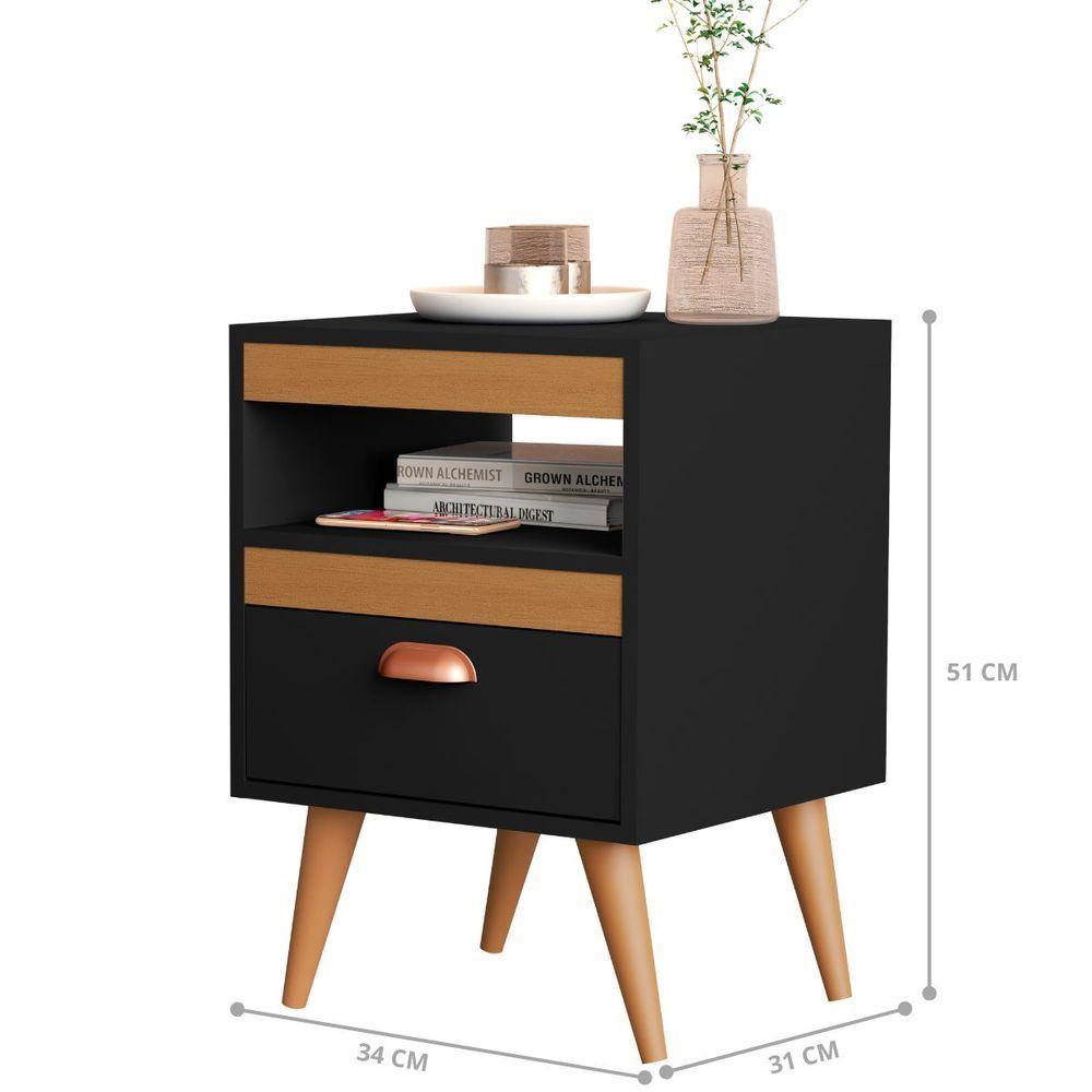 Kit Mesa Cabeceira 2 Unidades Preto Ype Preto - 2