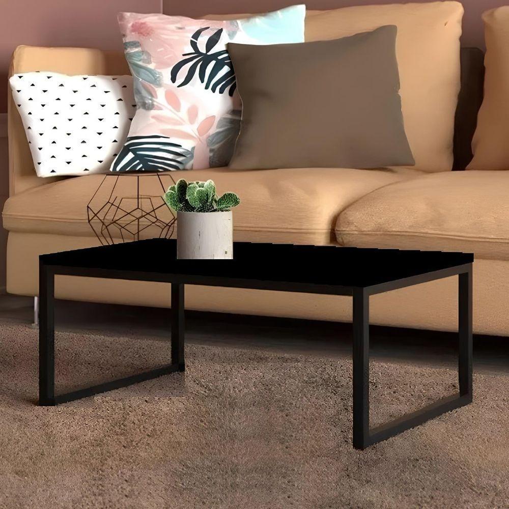Mesa Centro Sala Pés De Ferro Tampo Mdf 80x40 Preto Fosco - 1
