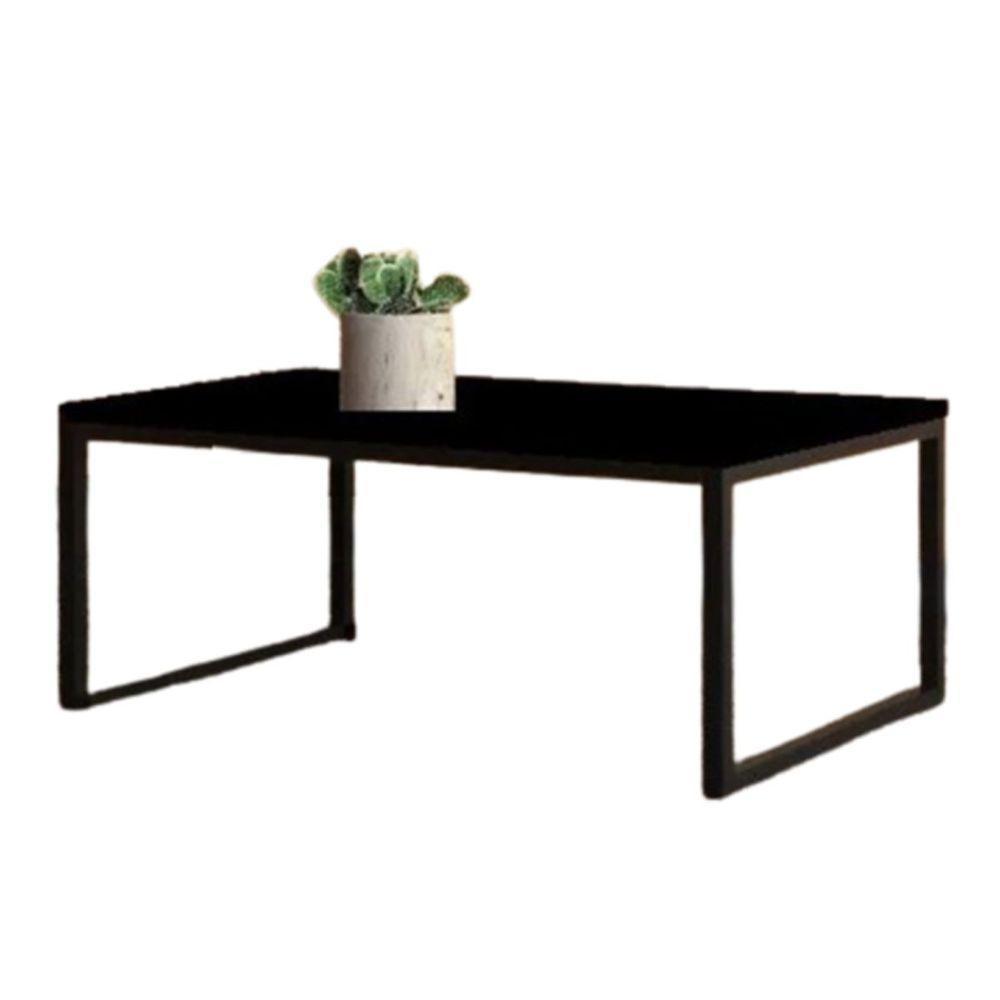 Mesa Centro Sala Pés De Ferro Tampo Mdf 80x40 Preto Fosco - 2