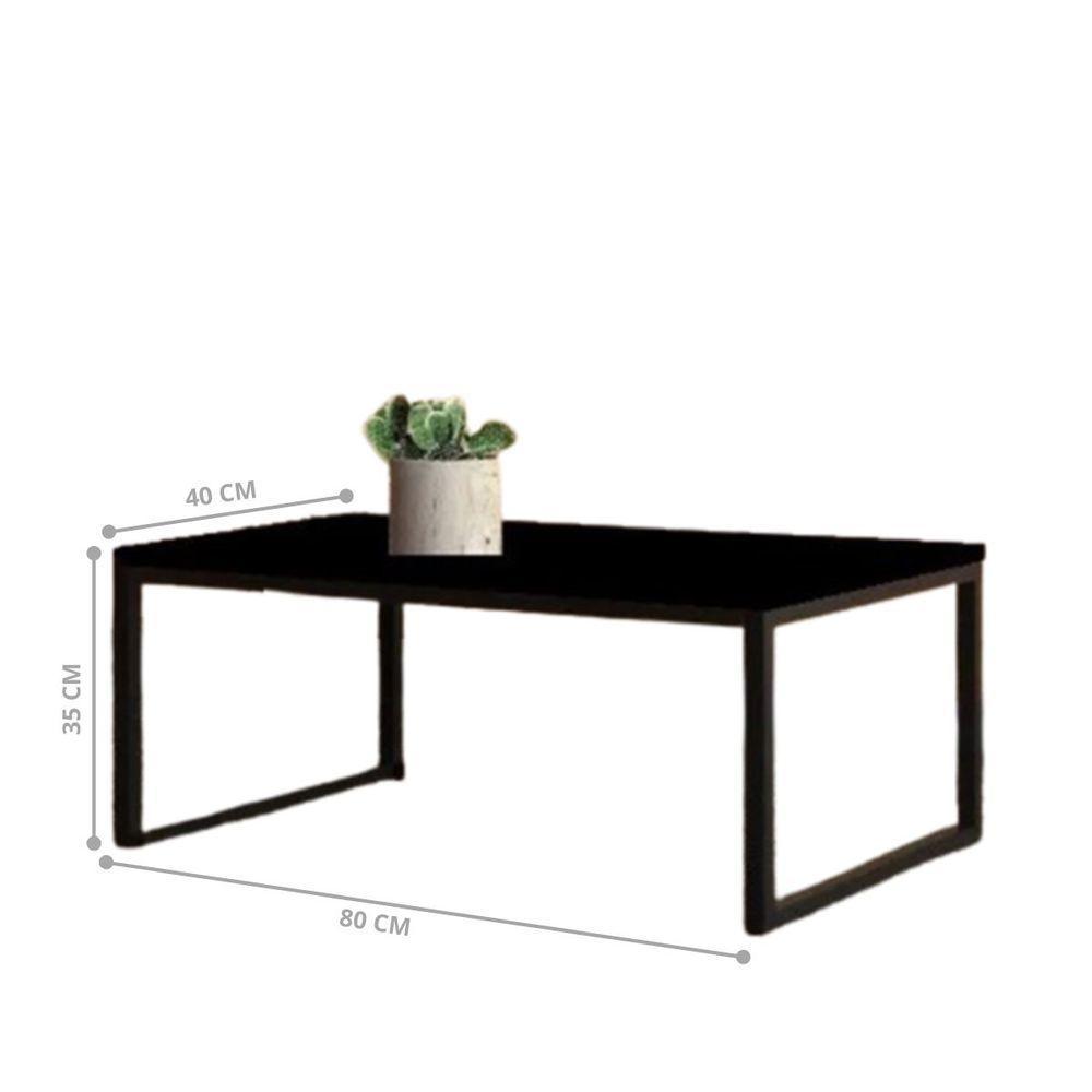 Mesa Centro Sala Pés De Ferro Tampo Mdf 80x40 Preto Fosco - 3
