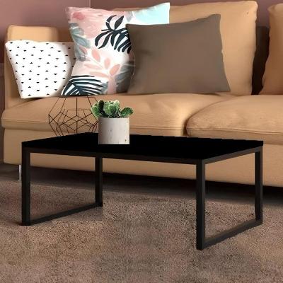 Mesa Centro Sala Pés De Ferro Tampo Mdf 80x40 Preto Fosco