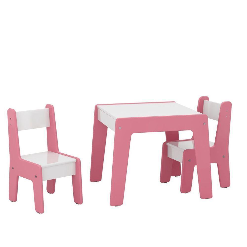 Conjunto De Mesa Infantil Com 2 Cadeiras Diana Branco Rosa - 2