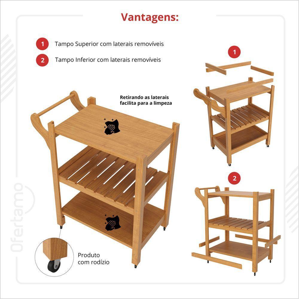 Carrinho Multiuso Server C Rodízios Madeira Natural - 4
