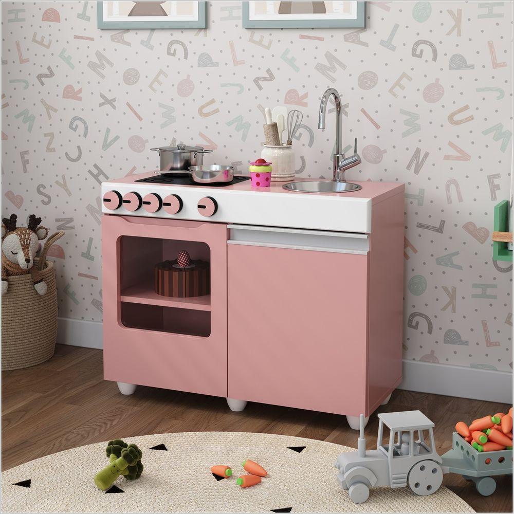Mini Cozinha Infantil Luli Com Pia E Fogao Rosa Branco - 1