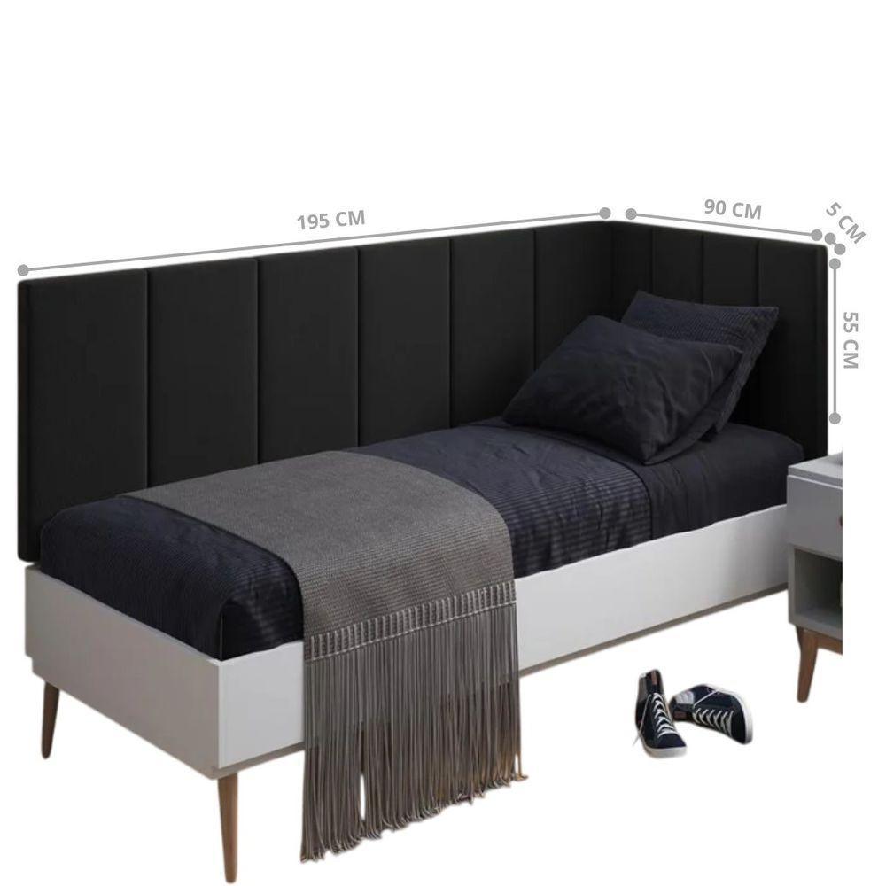 Conjunto De Cabeceira Solteiro Laura Proteção Sued Preto - 5