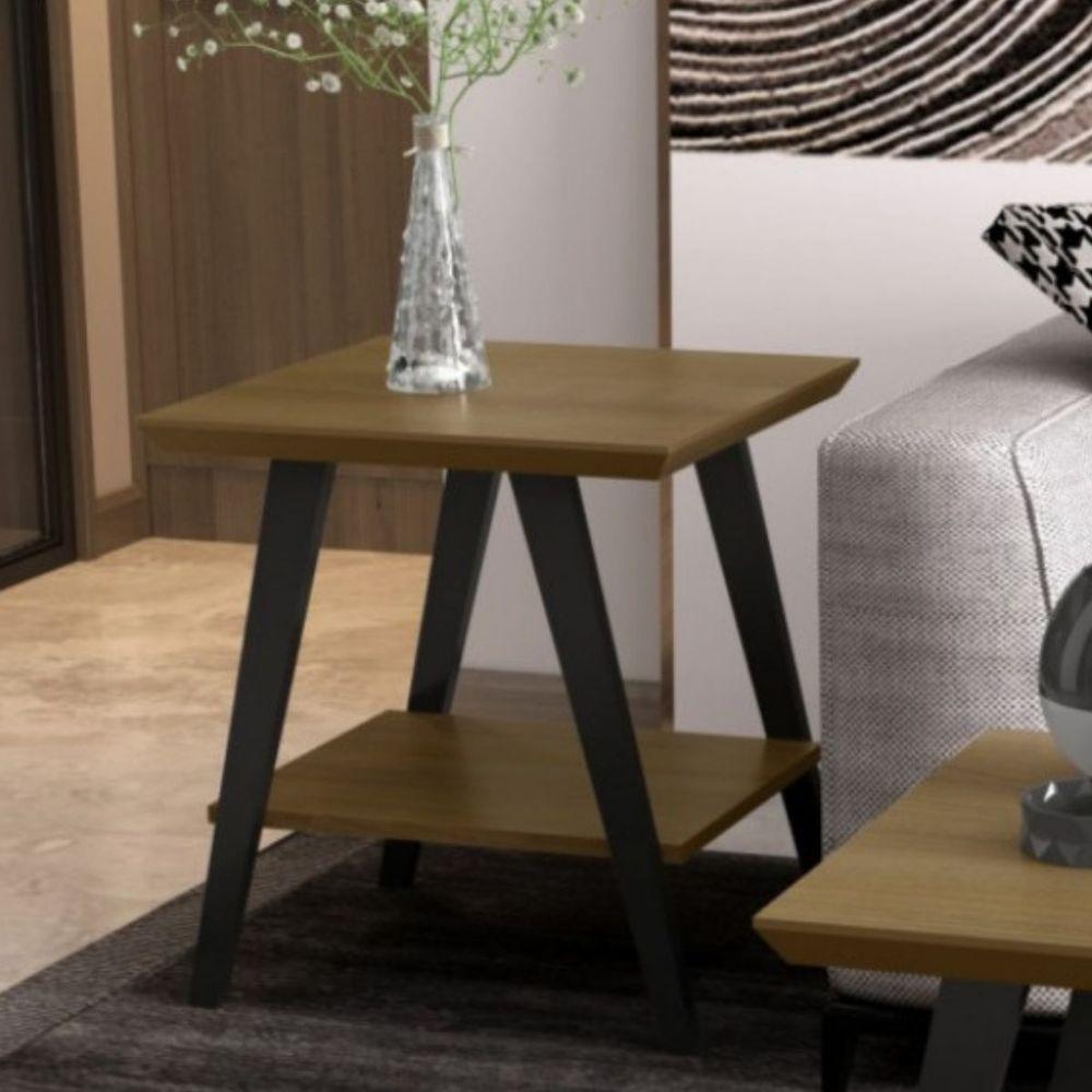 Mesa Lateral Davi Com Pés Em Madeira Freijó Preto - 1