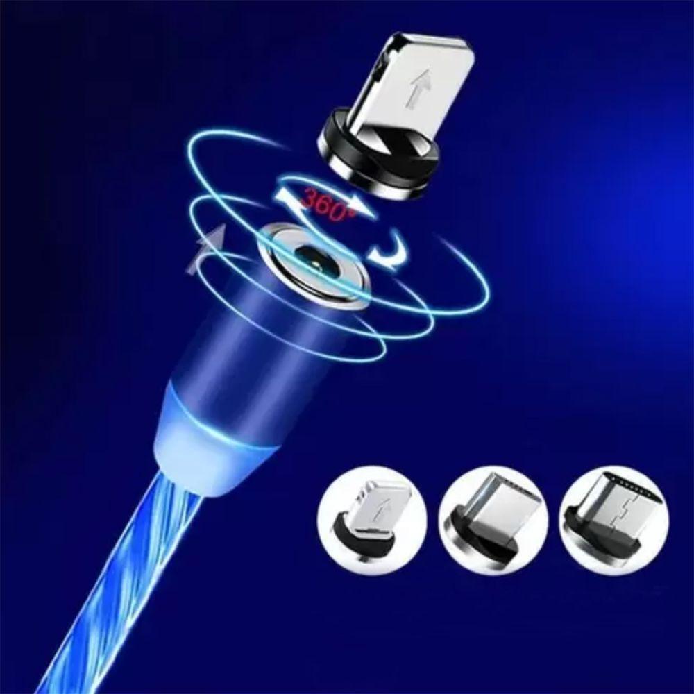 Cabo Carregador Cabo Magnético Com Imã 3 Em 1 Lightning Led - 2
