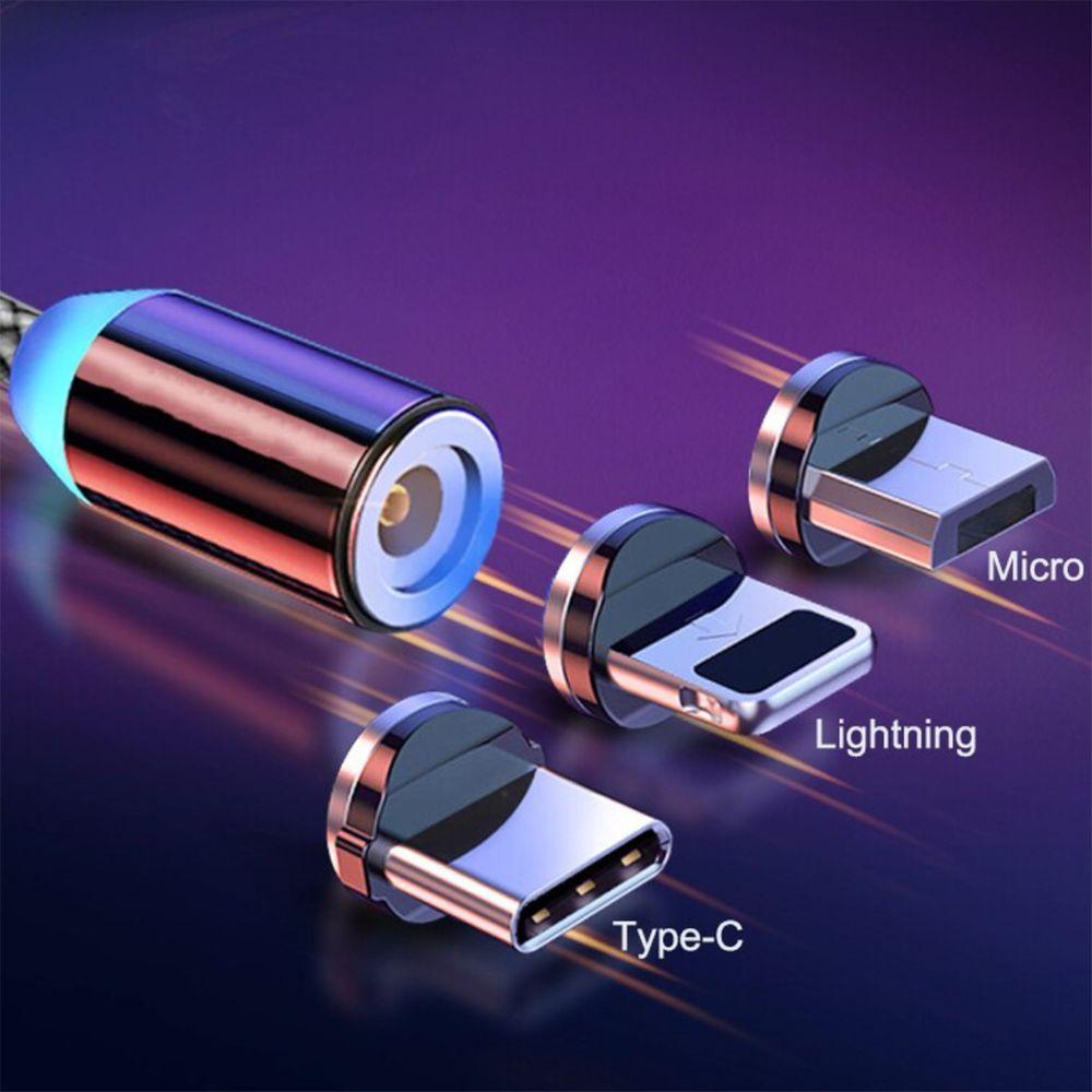 Cabo Carregador Cabo Magnético Com Imã 3 Em 1 Lightning Led - 3