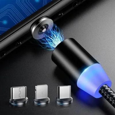 Cabo Carregador Cabo Magnético Com Imã 3 Em 1 Lightning Led