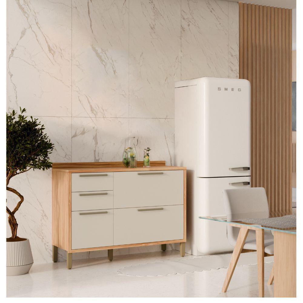 Balcão De Cozinha 2 Portas 3 Gavetas Syrah Amêndoa-off White Rio Doce - 1