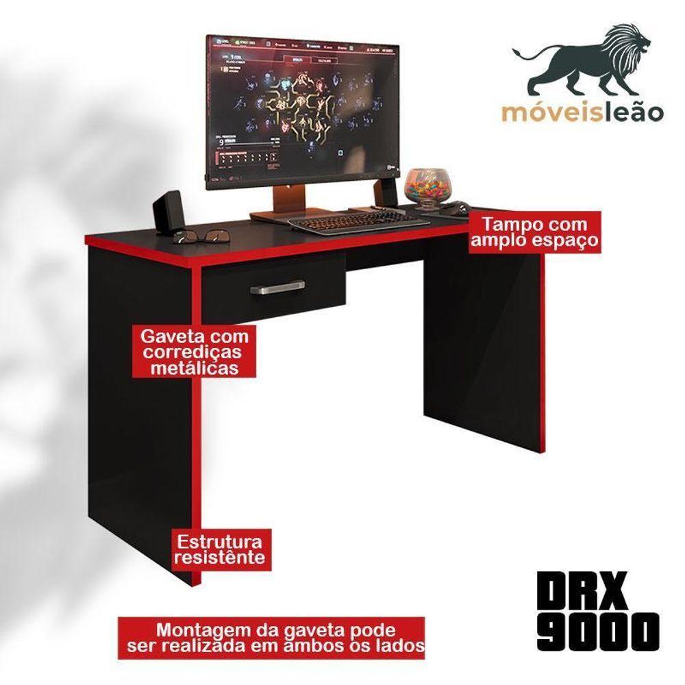 Mesa Para Computador Gamer New Drx 9000 Preto Trama Vermelho - Móveis Leão - 2