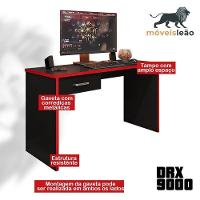 Mesa Para Computador Gamer New Drx 9000 Preto Trama Vermelho - Móveis Leão - 2