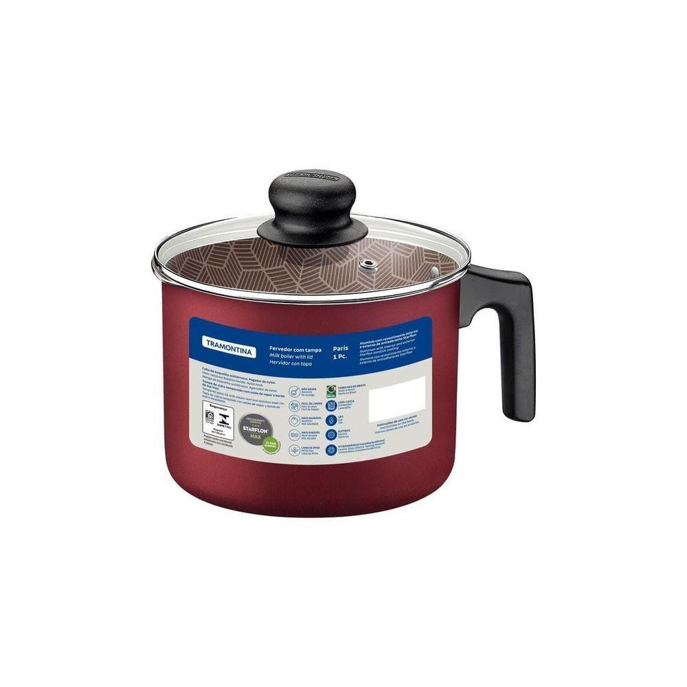 Fervedor Tramontina Paris 16cm Em Alumínio Com Revestimento Antiaderente Vermelho Com Tampa De Vidro - 4