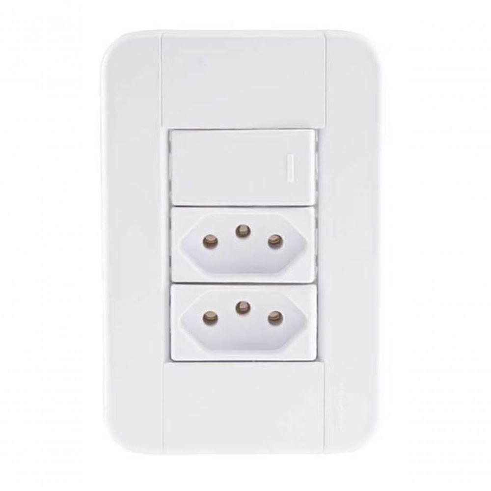 Conjunto 4x2 1 Interruptor Simples 10 A 250 V 2 Tomadas 2p+t 20 A 250 V Tramontina Tablet - 1